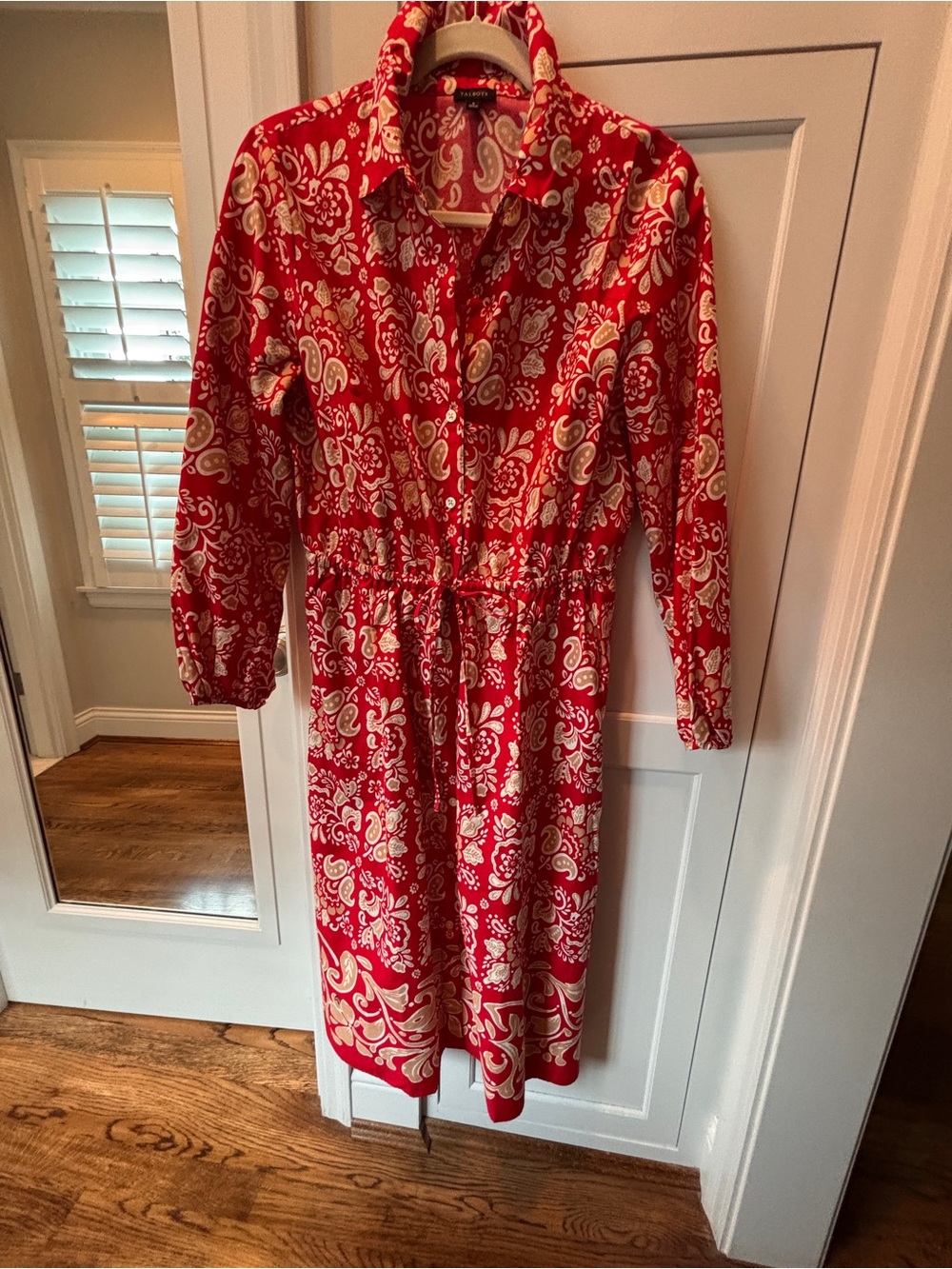 Talbots Red Paisley Long Sleeve Shirt Dress